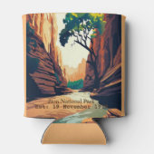 シオン国立公園ユタ州ナロウズの水彩画 缶クーラー (裏面)