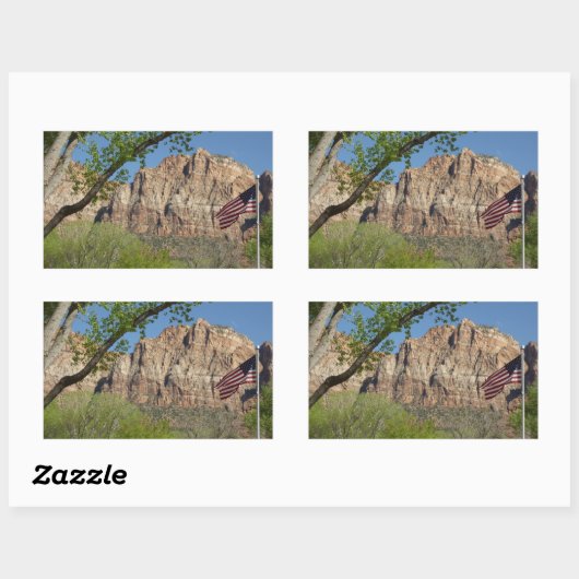 シオン国立公園Iのアメリカ国旗 長方形シール (シート)