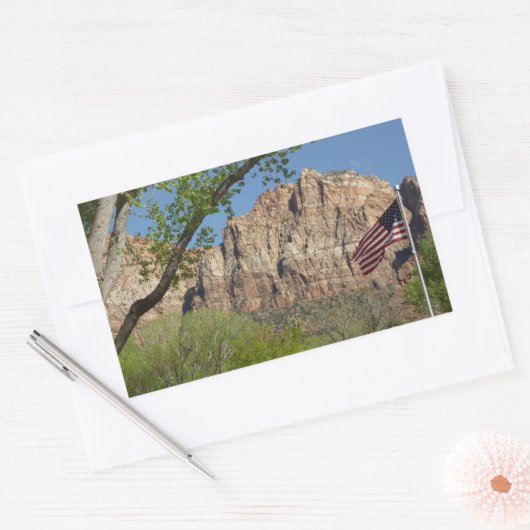 シオン国立公園Iのアメリカ国旗 長方形シール (封筒)