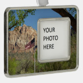 シオン国立公園IIのアメリカ国旗 シルバープレートフレームオーナメント (右)