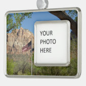 シオン国立公園IIのアメリカ国旗 シルバープレートフレームオーナメント (左)