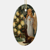 シカおよびクリスマスツリーの蝋燭との天使 セラミックオーナメント (右)
