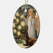 シカおよびクリスマスツリーの蝋燭との天使 セラミックオーナメント (左)