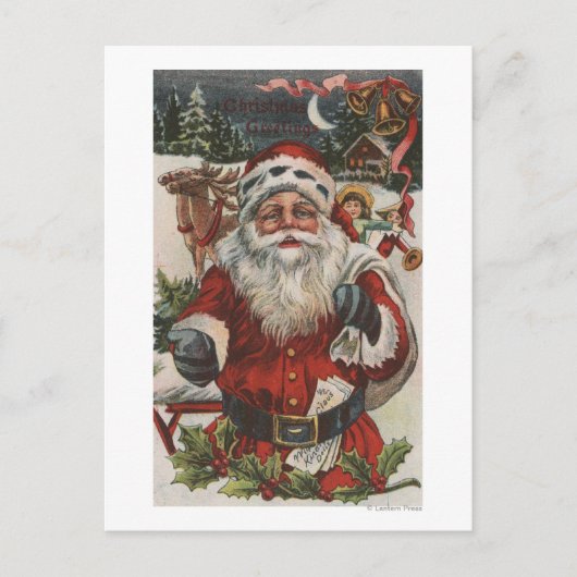 シカおよび子供とのクリスマスGreetingSanta シーズンポストカード (正面)