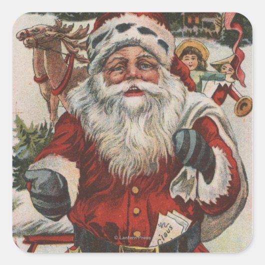 シカおよび子供とのクリスマスGreetingSanta スクエアシール (正面)