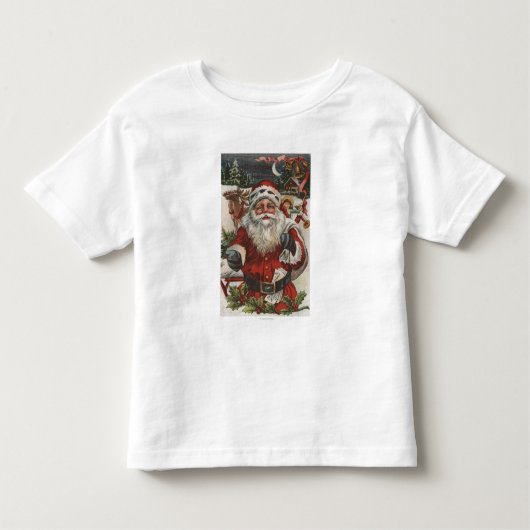 シカおよび子供とのクリスマスGreetingSanta トドラーTシャツ (正面)