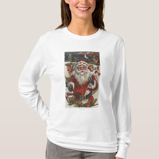 シカおよび子供とのクリスマスGreetingSanta Tシャツ (正面)