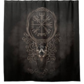 シカおよびVegvisir -バイキングの運行コンパス シャワーカーテン (正面)