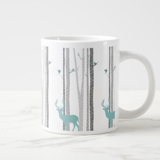 シカが付いている樺の木 ジャンボコーヒーマグカップ (右)