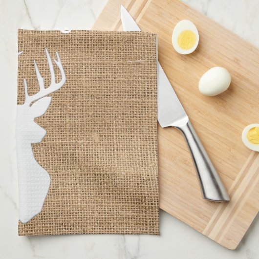 シカとのバーラップの質のメリークリスマス キッチンタオル (四つ折り)