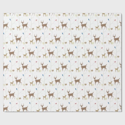 シカとの冬の世紀半ばのモダンな動物場面 ラッピングペーパー (フラット)