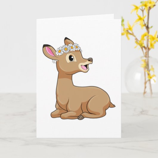 シカとデイジーの花 カード (黄色い花)