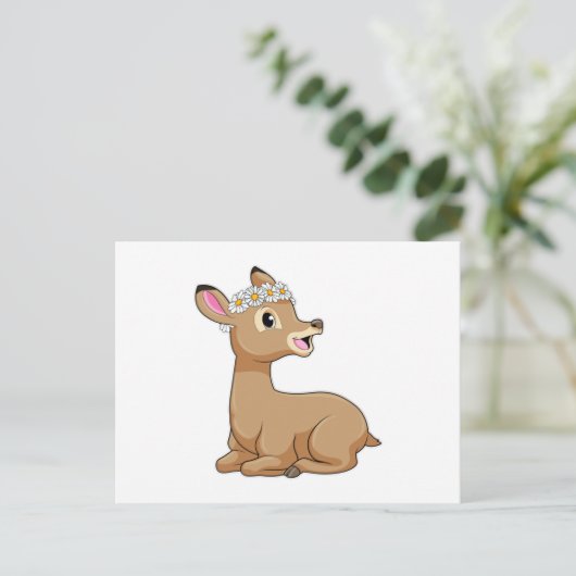 シカとデイジーの花 ポストカード (スタンド正面)