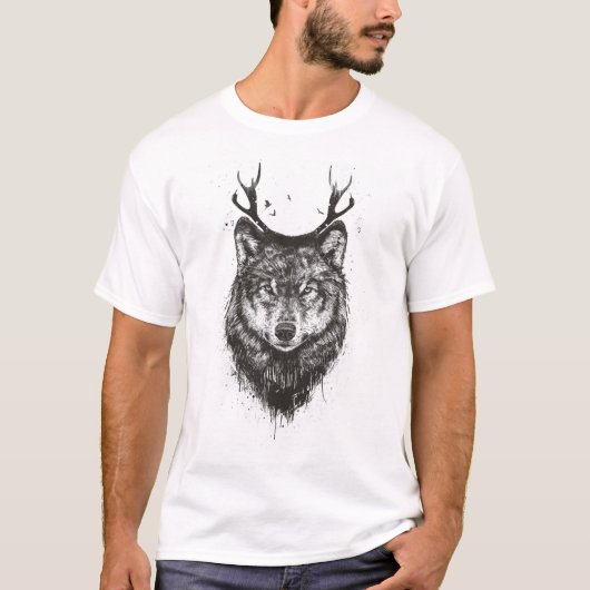 シカのオオカミ(白黒) Tシャツ (正面)