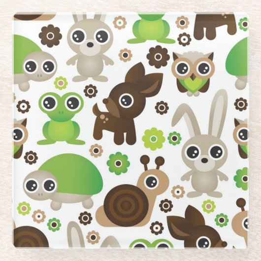 シカのカメのバニー動物の壁紙 ガラスコースター (正面)