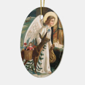 シカのクリスマスの窓検討する天使 セラミックオーナメント (左)