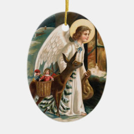 シカのクリスマスの窓検討する天使 セラミックオーナメント