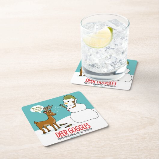 シカのゴーグルのおもしろいなクリスマスのコースター スクエアペーパーコースター (インサイチュ)
