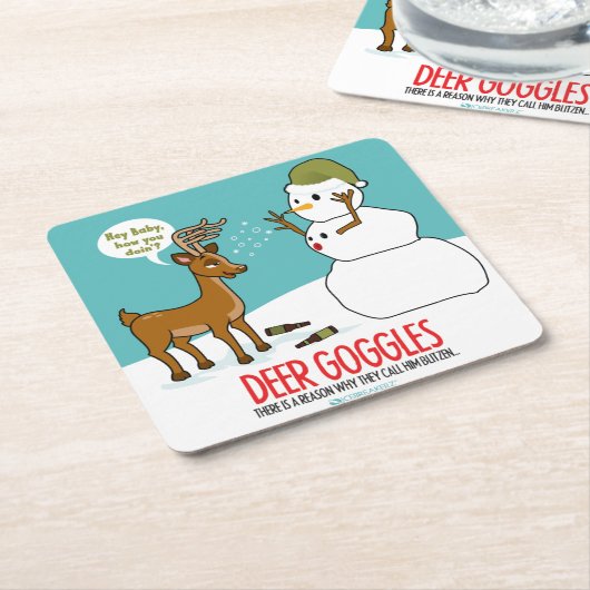 シカのゴーグルのおもしろいなクリスマスのコースター スクエアペーパーコースター (アングル)