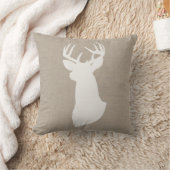 シカのシルエットの装飾用クッション| {白及びバーラップ} クッション (ブランケット)