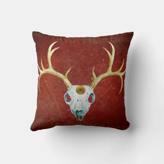シカのスカルの(雄ジカの)枝角のウシの血の金ゴールドのネイティブアメリカン クッション (裏面)