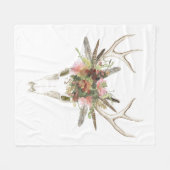 シカのスカル及び花 フリースブランケット (正面(横))