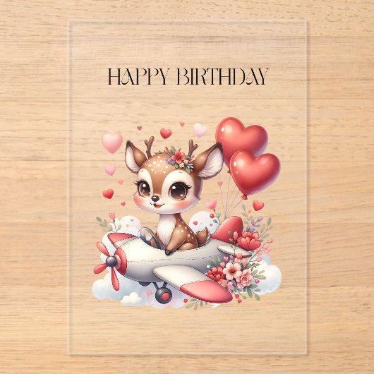シカのパイロット 誕生日 アクリル招待状 (正面)