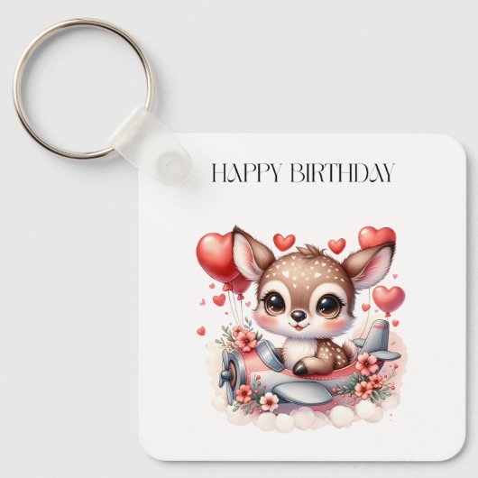 シカのパイロット 誕生日 キーホルダー (正面)