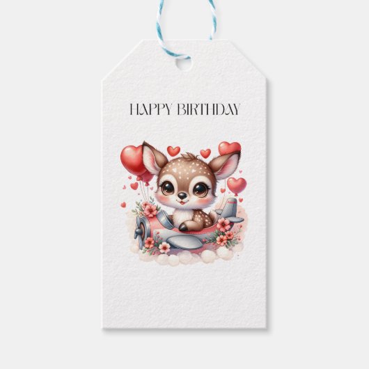 シカのパイロット 誕生日 ギフトタグ (正面)