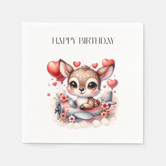 シカのパイロット 誕生日 スタンダードカクテルナプキン (正面)
