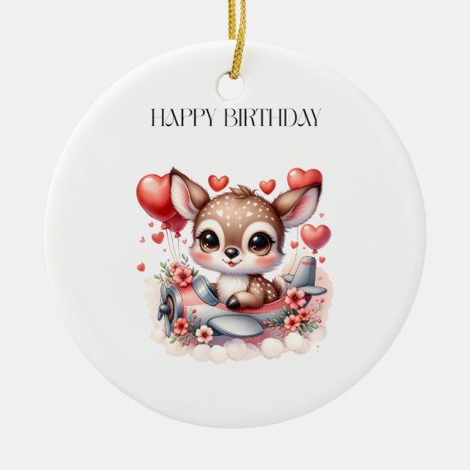 シカのパイロット 誕生日 セラミックオーナメント (正面)