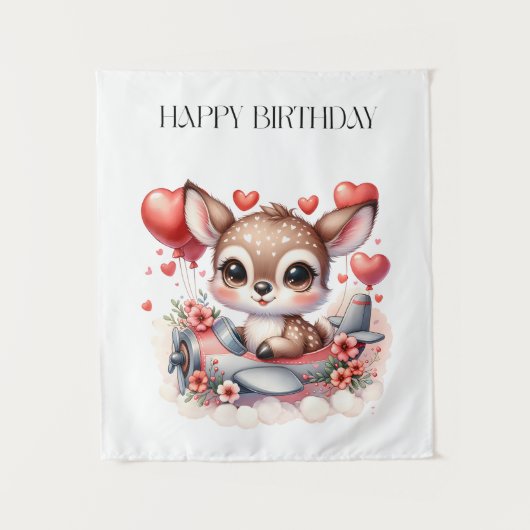 シカのパイロット 誕生日 タペストリー (正面)