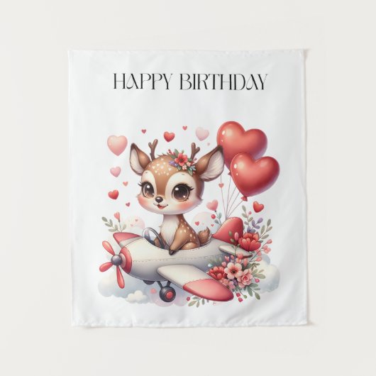 シカのパイロット 誕生日 タペストリー (正面)