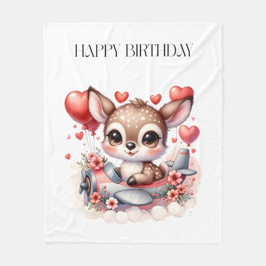 シカのパイロット 誕生日 フリースブランケット (正面)