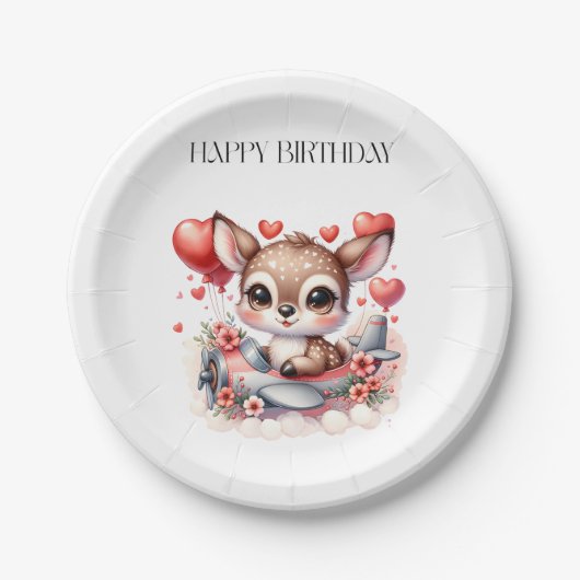 シカのパイロット 誕生日 ペーパープレート (正面)