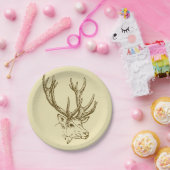 シカのヘッドイラストレーションのグラフィック ペーパープレート (パーティー)