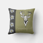 シカのヘッド高山のEdelweissのカーキ色の枕 クッション (裏面)