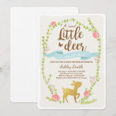 シカのベビーシャワーの招待の森林男の子の青 招待状 (正面/裏面)