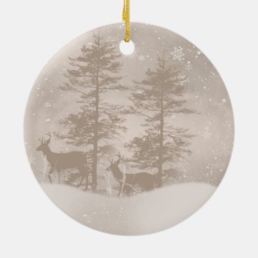 シカの休日のオーナメントとのスタイリッシュな冬の景色 セラミックオーナメント (裏面)