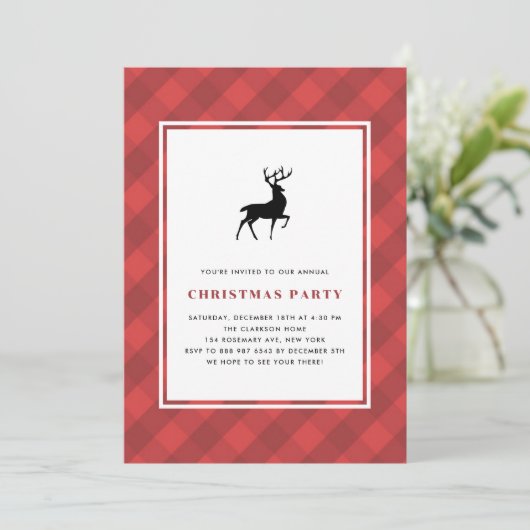 シカの休日のパーティが付いているクラシックで赤い格子縞 招待状 (スタンド正面)