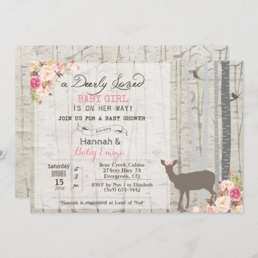 シカの女の子のベビーシャワーの招待状 招待状 (正面/裏面)