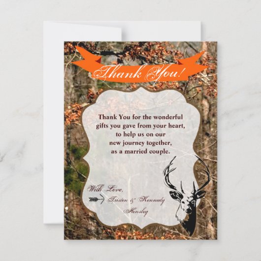 シカの木びき台の頭部カムを捜す4x5平らなサンキューカード サンキューカード (正面)