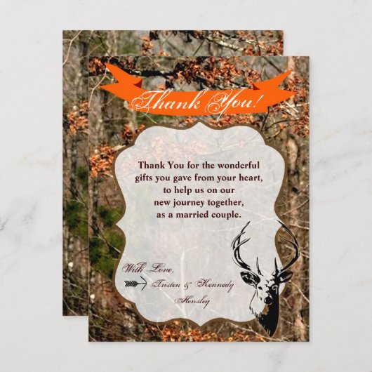 シカの木びき台の頭部カムを捜す4x5平らなサンキューカード サンキューカード (正面/裏面)