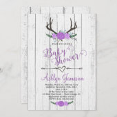シカの枝角の白い木製のベビーシャワーの招待状 招待状 (正面/裏面)