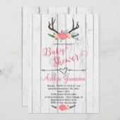 シカの枝角の白い木製のベビーシャワーの招待状 招待状 (正面/裏面)