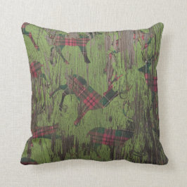 シカの格子縞の素朴な緑の休日の冬の枕 クッション