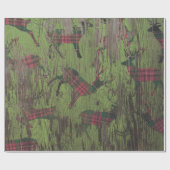 シカの格子縞の素朴な緑の休日の包装紙 ラッピングペーパー (フラット)