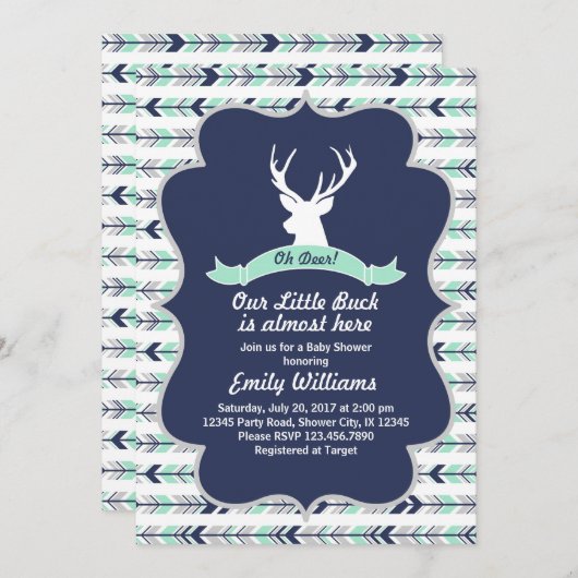 シカの森林ベビーシャワーの招待 招待状 (正面/裏面)