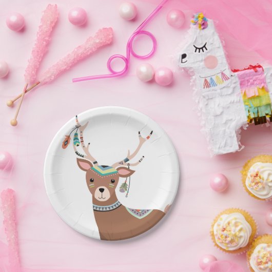 シカの森林森林誕生日のBohoの種族のベビー ペーパープレート (パーティー)