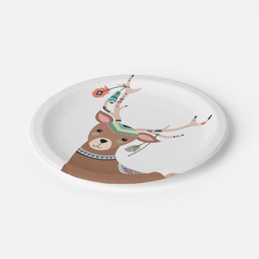 シカの森林森林誕生日のBohoの種族のベビー ペーパープレート (アングル)